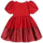 Girls Red Bow Pleated Twill Dress, 2, hi-res