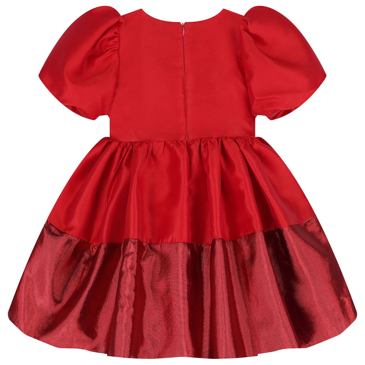 Girls Red Bow Pleated Twill Dress, 2, hi-res image number null