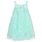 Girls Green Appliqued Tulle Dress, 1, hi-res