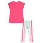 Girls Pink & Aqua Striped Leggings Set , 1, hi-res