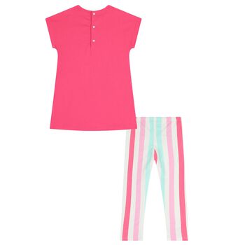 Girls Pink & Aqua Striped Leggings Set 