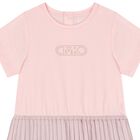 Younger Girls Pink Logo Pleated Dress, 1, hi-res