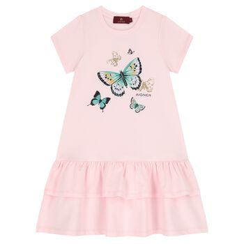 Girls Pink Butterflies Logo Dress