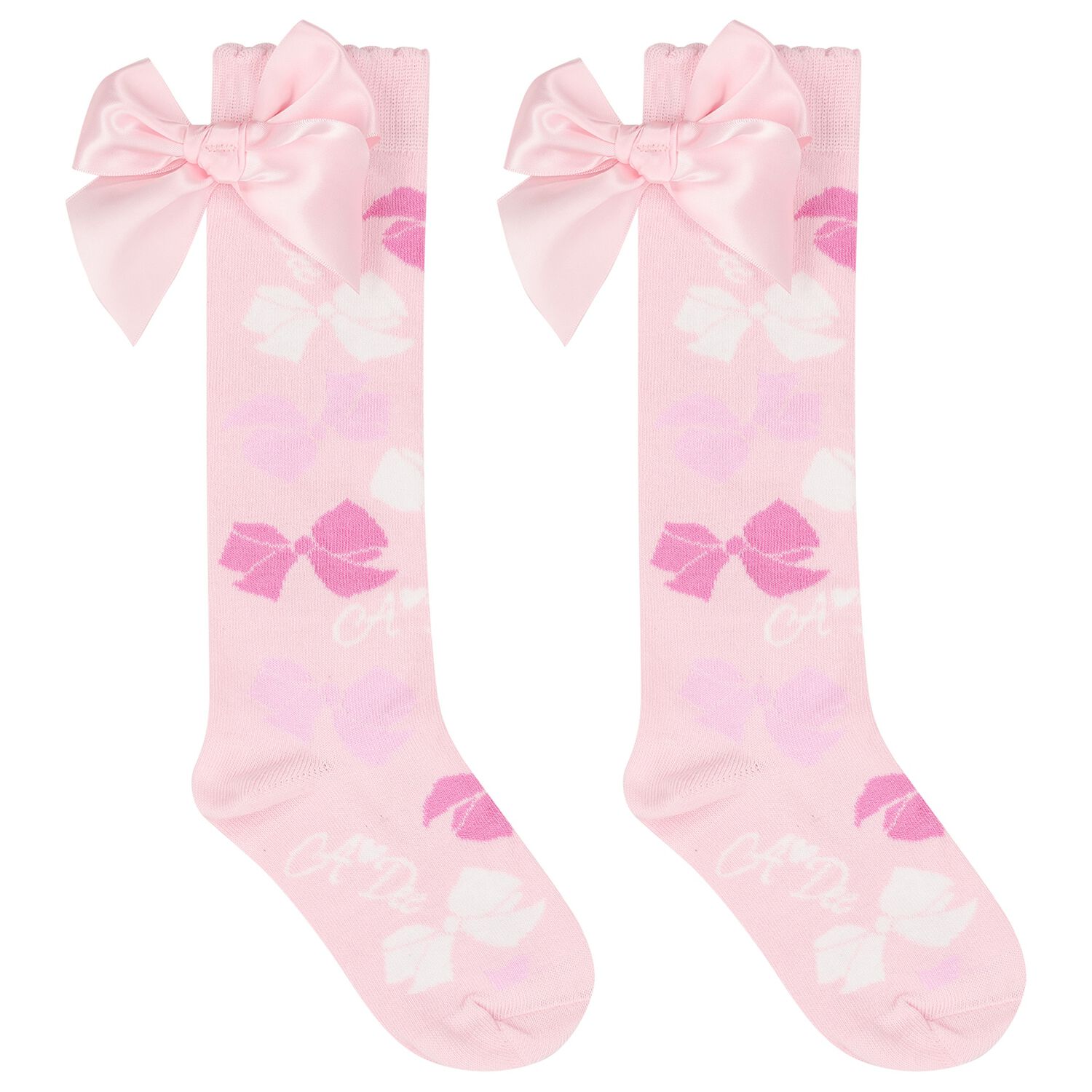Girls Pink Satin Bow Socks, 1, hi-res
