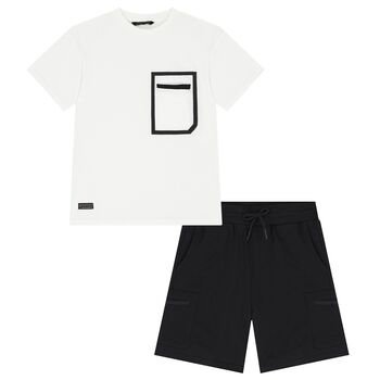 Boys White & Black Shorts Set
