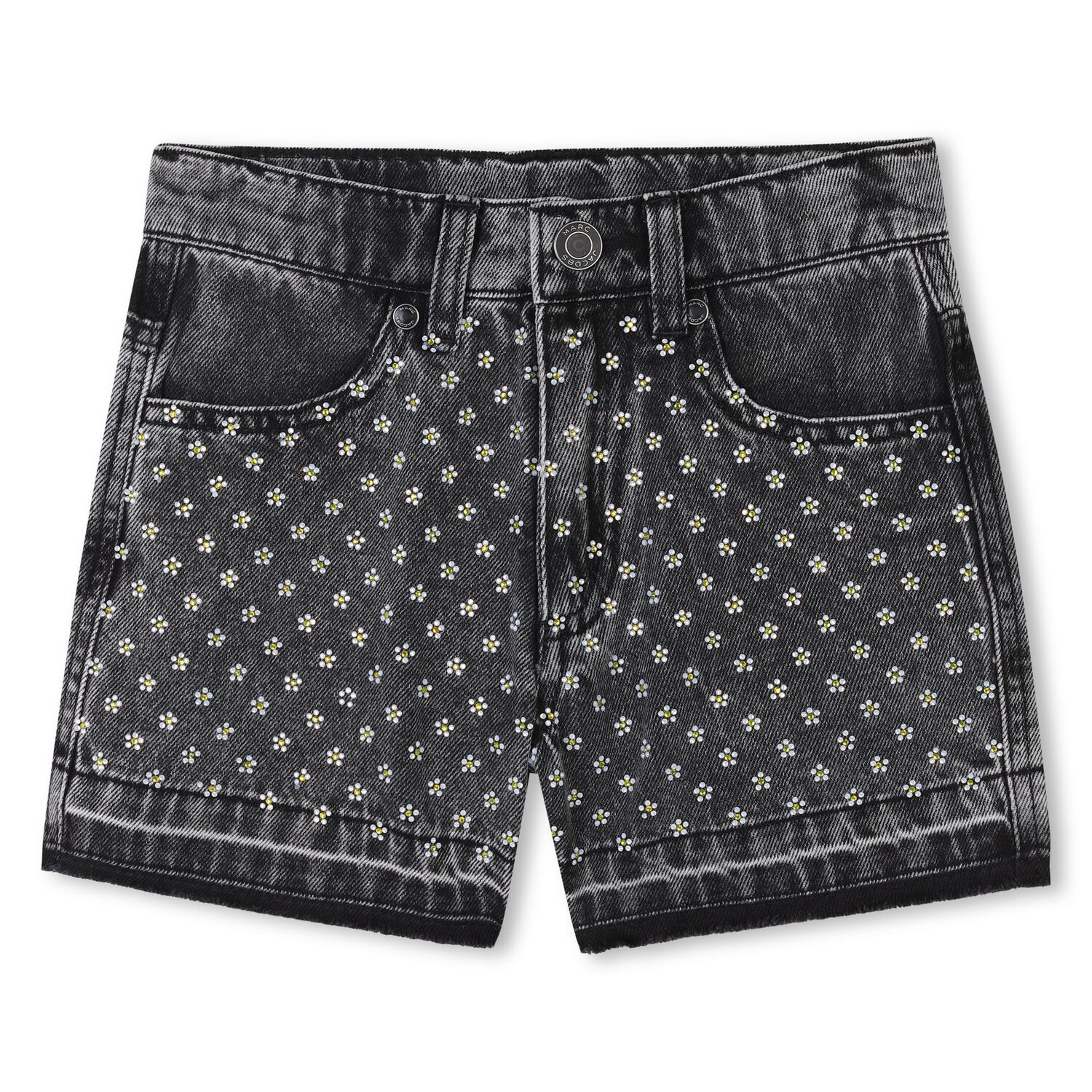 Girls Black Denim Rhinestones Shorts, 1, hi-res image number null
