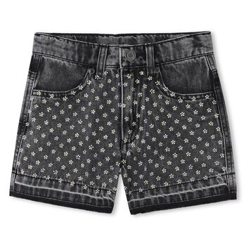 Girls Black Denim Rhinestones Shorts