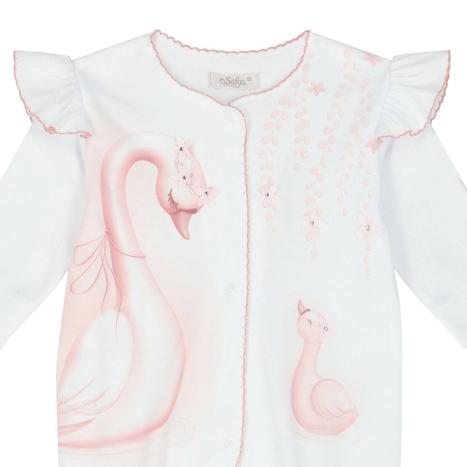 Baby Girls White Swan Babygrow, 1, hi-res