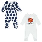 White & Navy Boke Flower Babygrows ( 2 Pack ), 1, hi-res