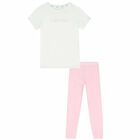 Girls White & Pink Logo Pyjamas, 1, hi-res