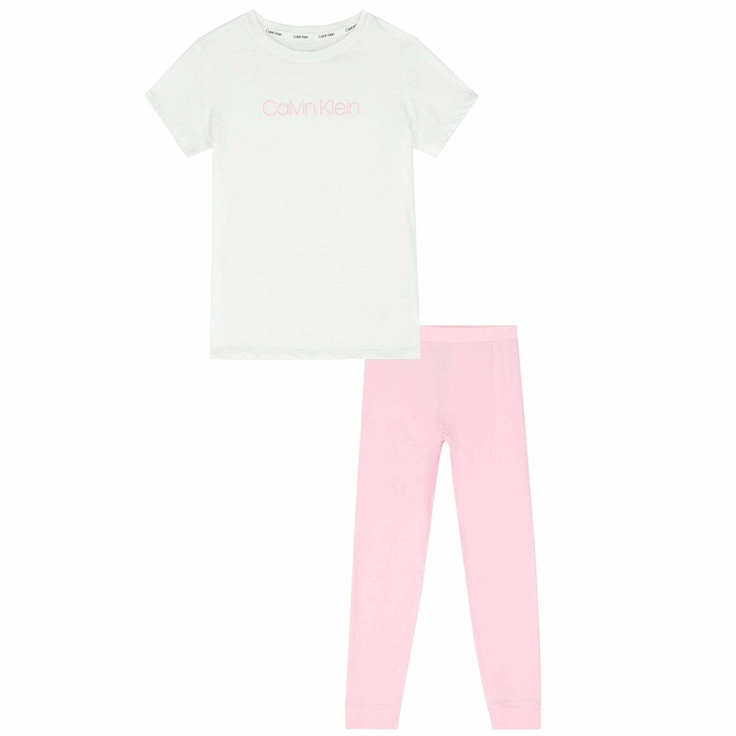 Girls White & Pink Logo Pyjamas, 1, hi-res