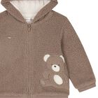 Beige Teddy Bear Hooded Zip Up Top, 1, hi-res