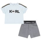 Boys Blue Logo Shorts Set, 1, hi-res