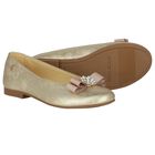 Girls Gold Ballerina Bow Shoes, 1, hi-res