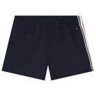 Girls Navy Blue Logo Shorts, 1, hi-res