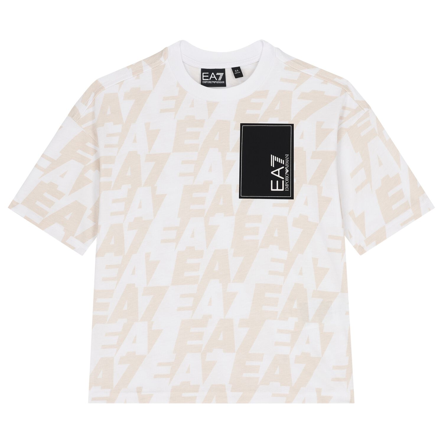 Boys White & Beige Logo T-Shirt, 1, hi-res