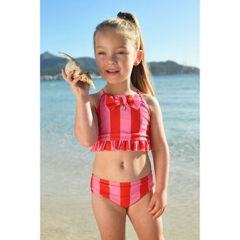Girls Pink & Red Striped Bikini