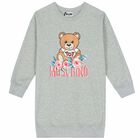 Girls Grey Teddy Logo Dress, 3, hi-res
