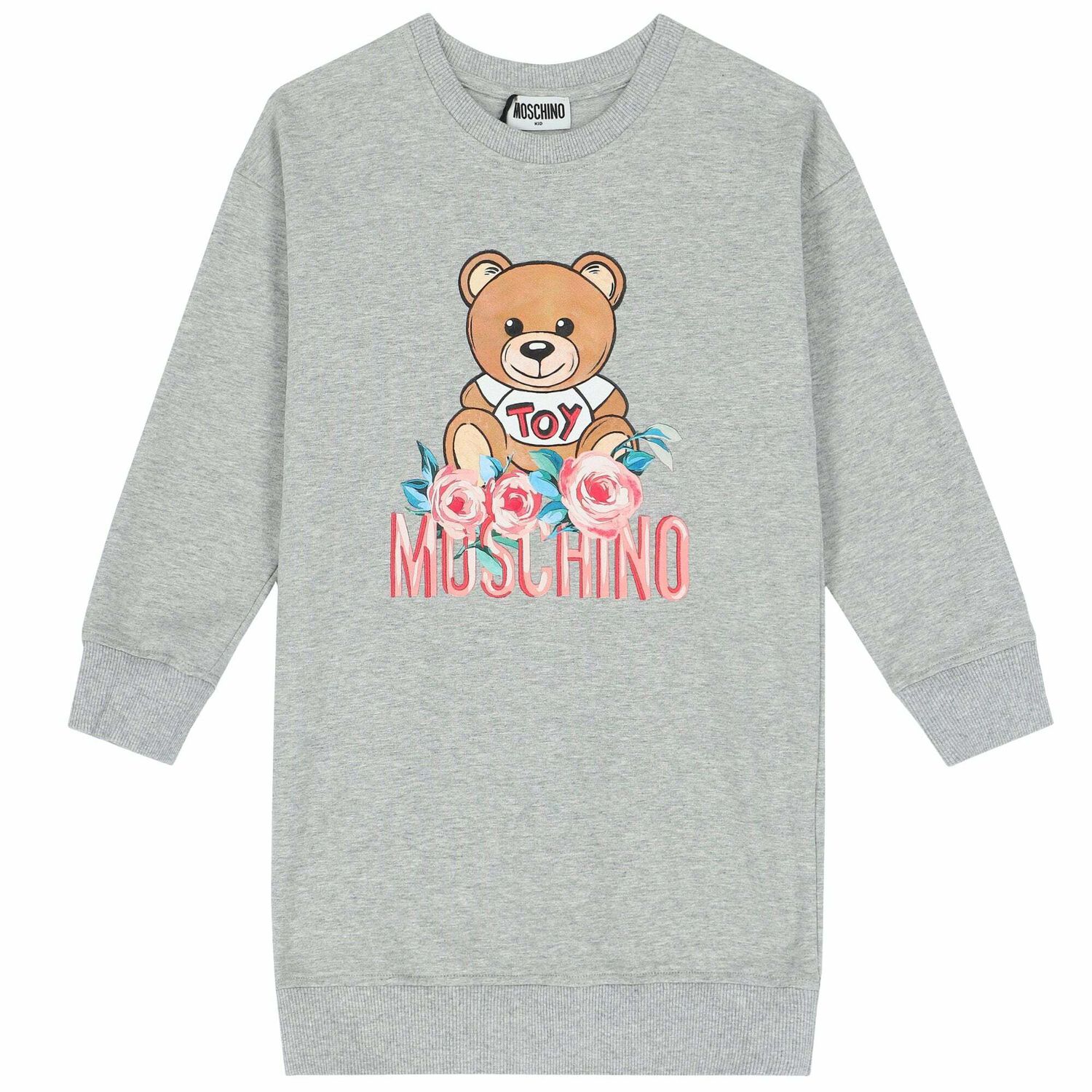 Girls Grey Teddy Logo Dress, 3, hi-res image number null