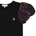 Girls Black Puff Sleeve Top, 1, hi-res