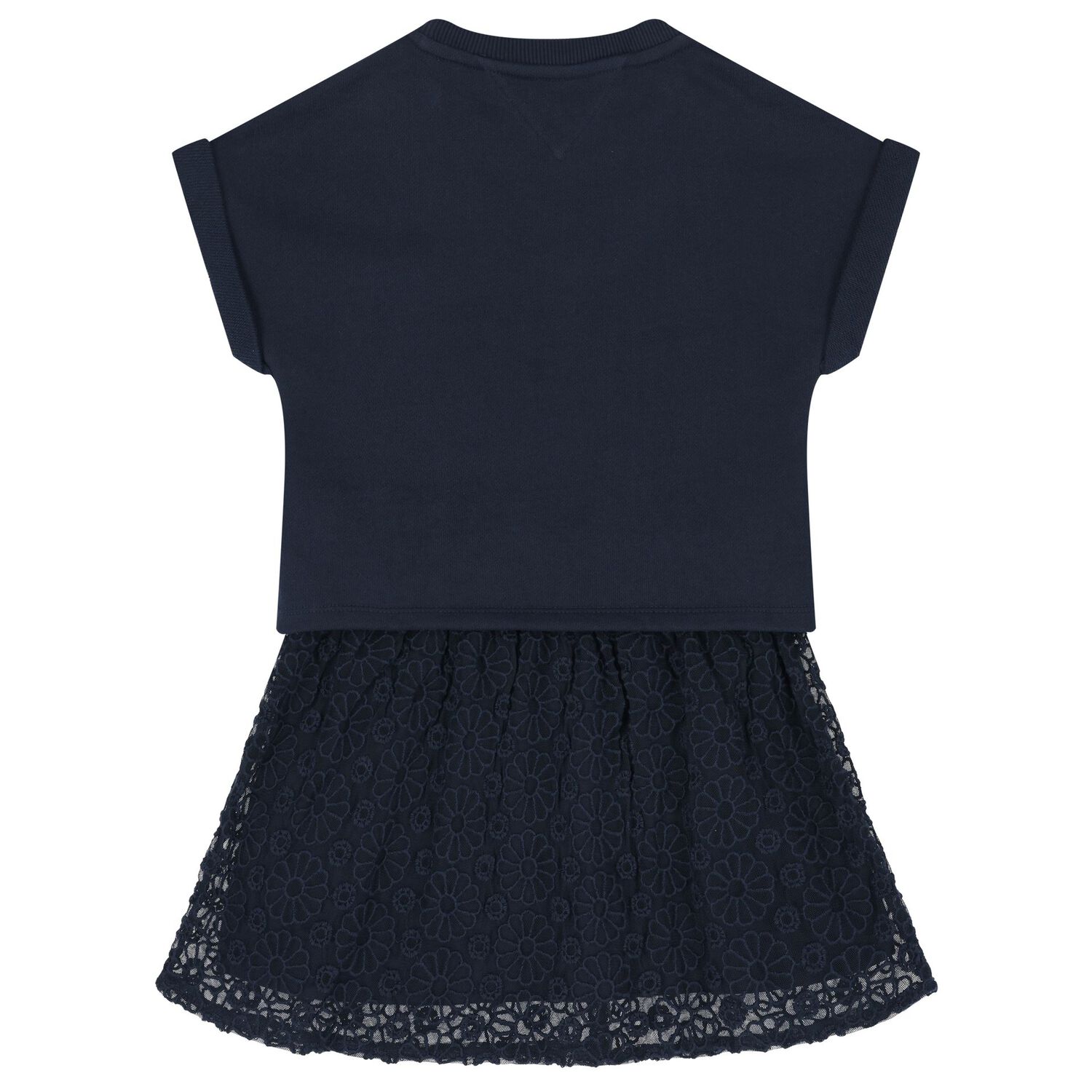 Girls Navy Blue Logo Flower Dress, 1, hi-res