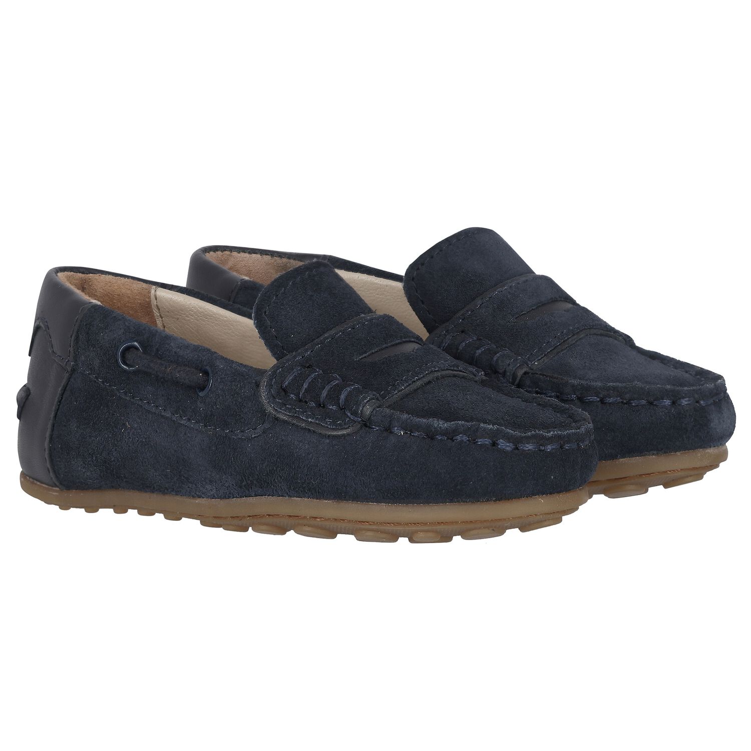 Boys Navy Blue Moccasins, 1, hi-res