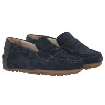 Boys Navy Blue Moccasins