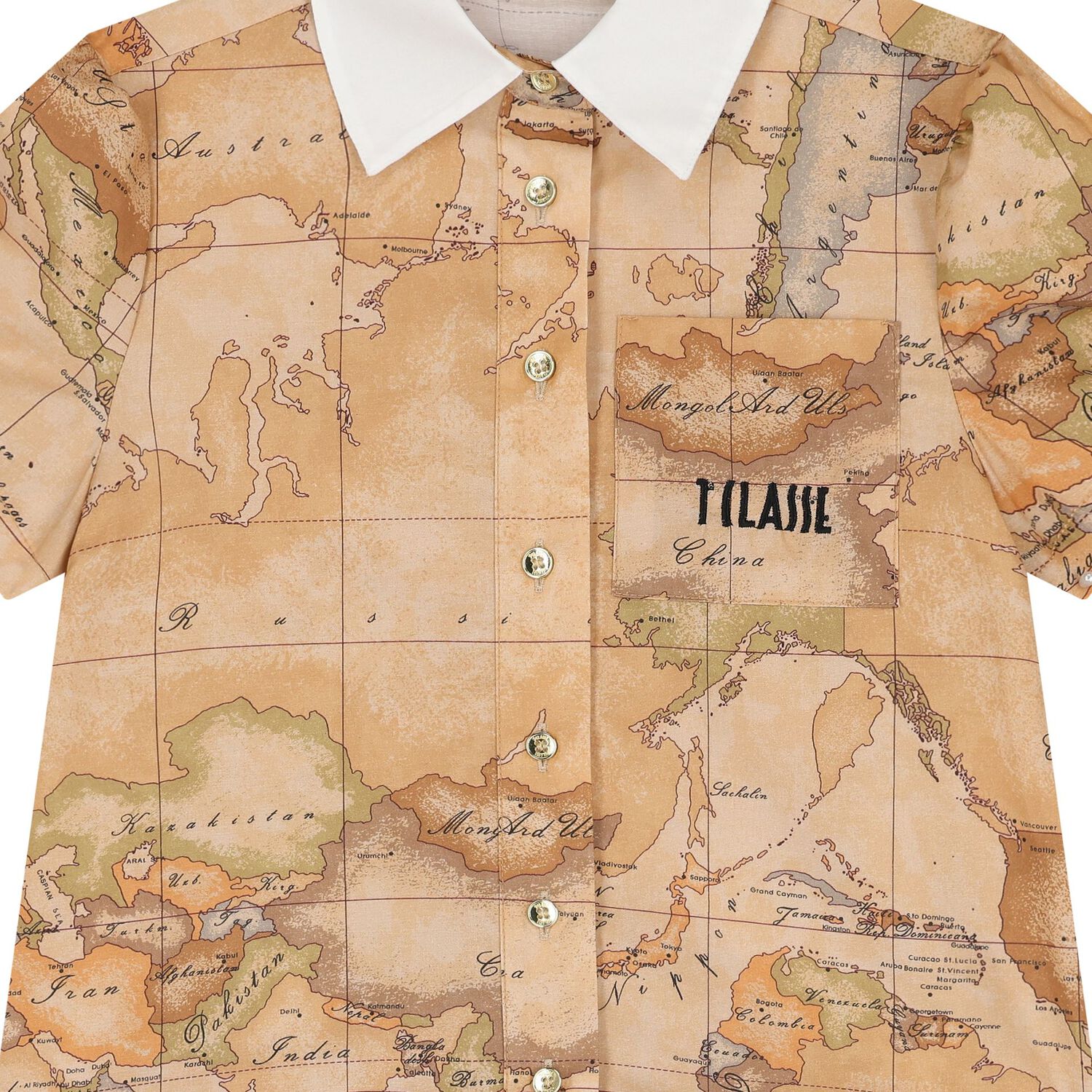 Girls Beige Geo Map Dress, 1, hi-res image number null
