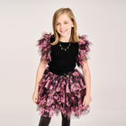 Girls Black & Pink Rose Tulle Skirt, 1, hi-res