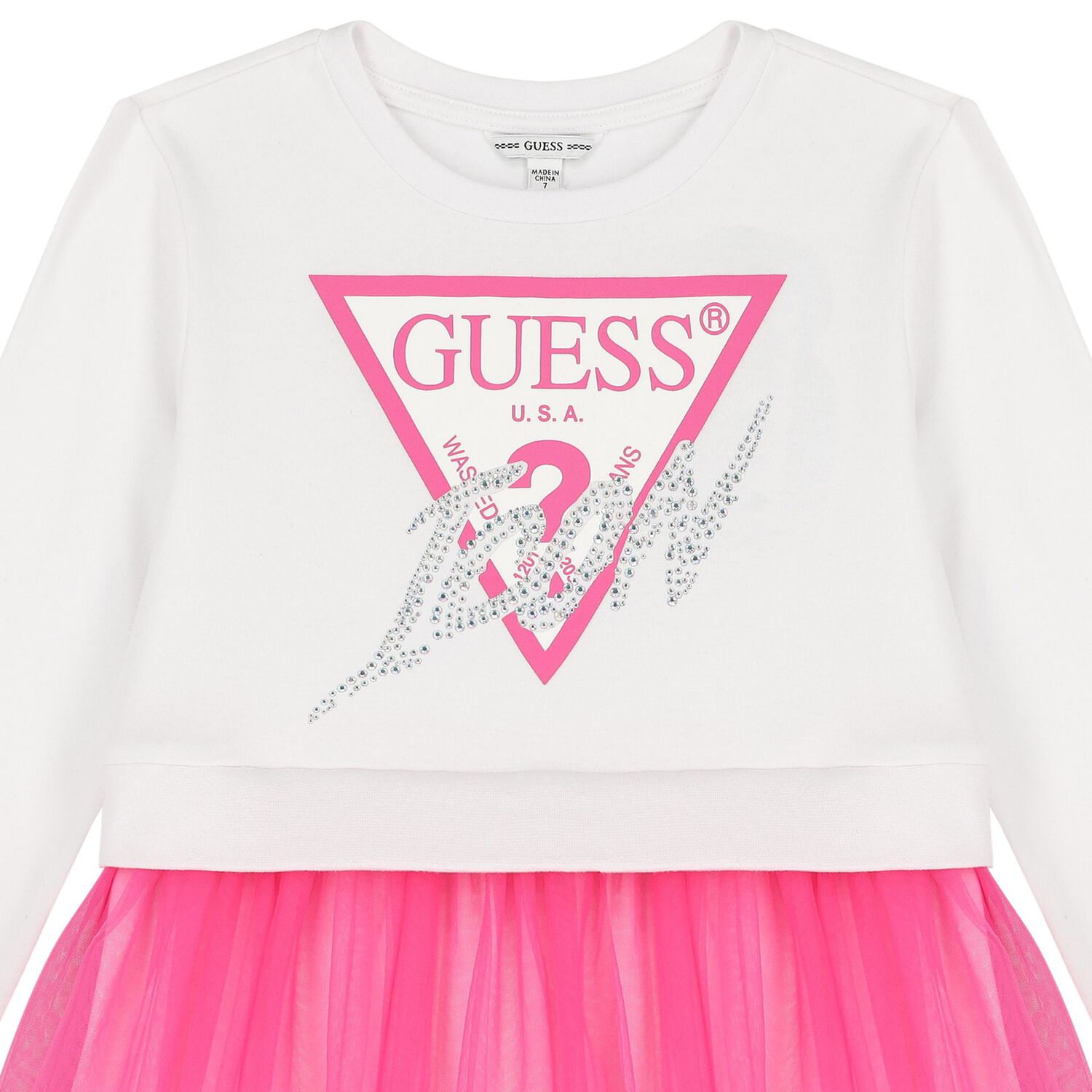 Girls White & Pink Logo Tulle Dress, 1, hi-res image number null