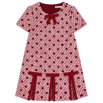 Girls Burgundy & White Tweed Dress