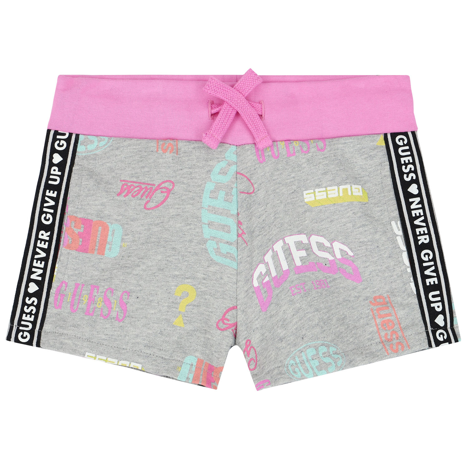 Girls Grey & Pink Logo Shorts, 1, hi-res