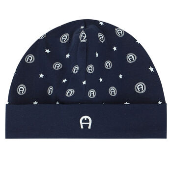 Baby Boys White & Navy Logo Hat