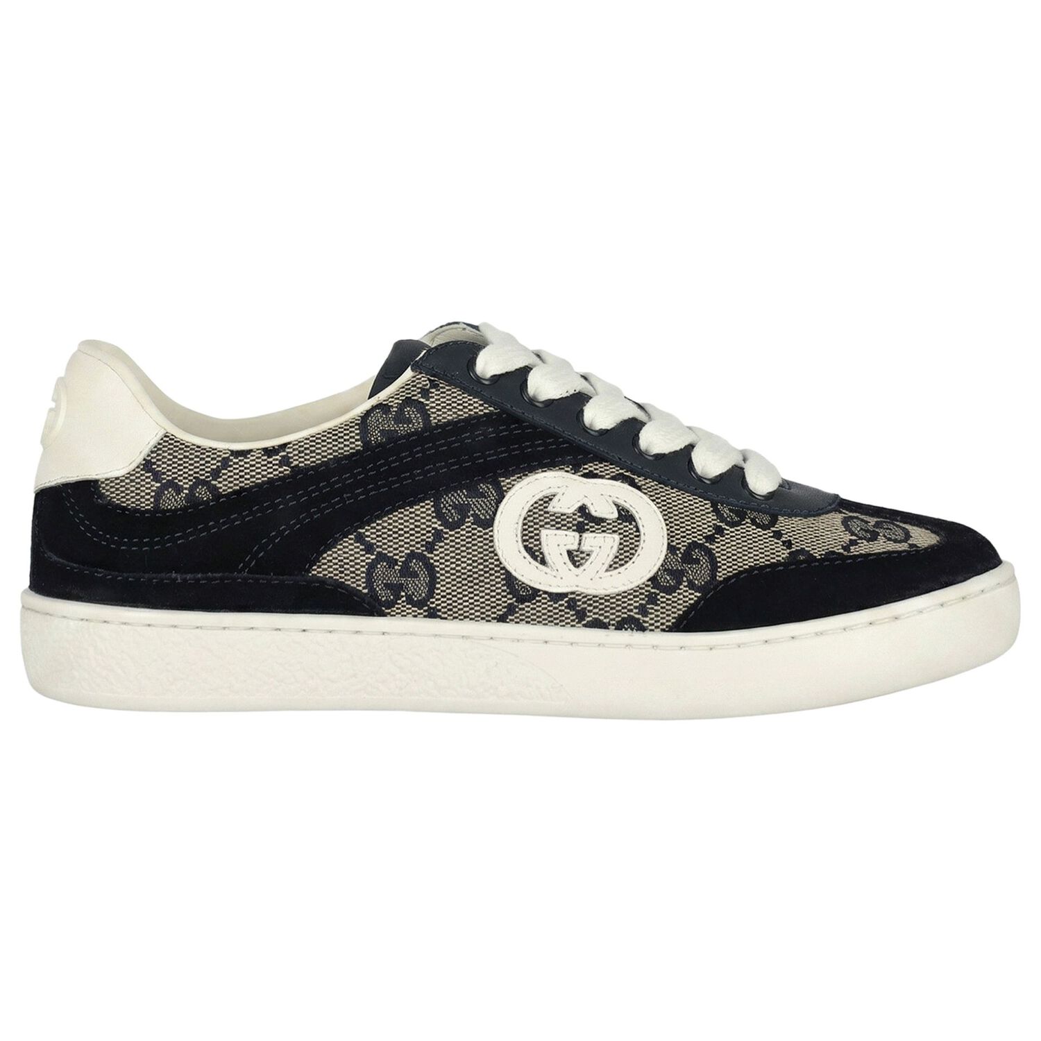 Navy Blue & Beige GG logo Canvas Trainers, 2, hi-res