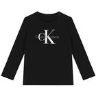 Baby Boys Black Logo Long Sleeve Top, 1, hi-res