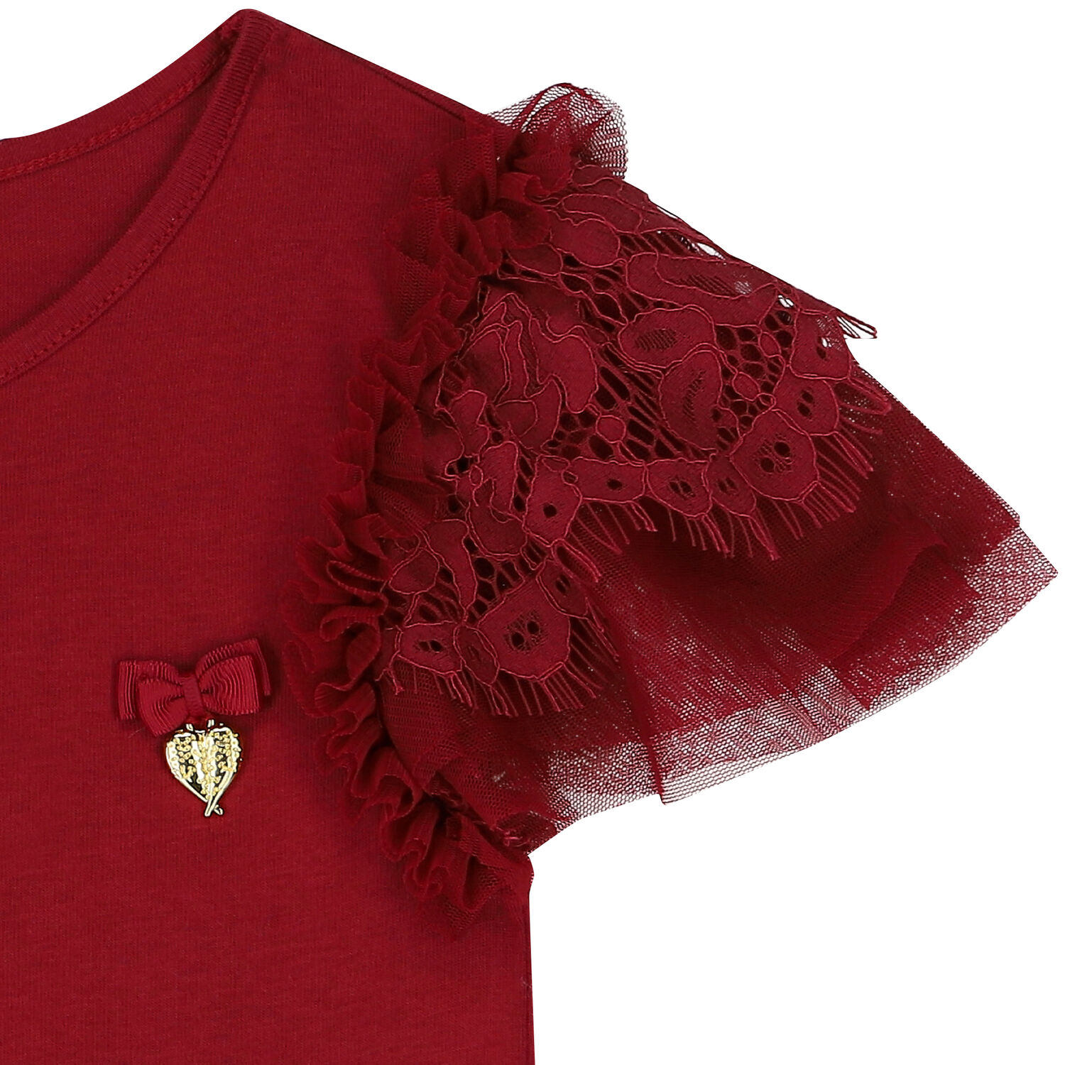 Girls Red Lace Top, 3, hi-res