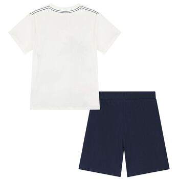 Boys White & Navy Blue Shorts Set