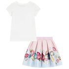 Girls Ivory, Pink & Blue Jewel Skirt Set, 1, hi-res