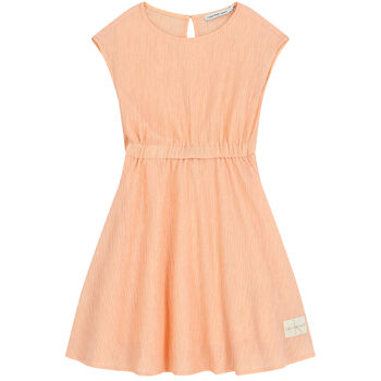 Girls Coral Crinkle Flared Dress