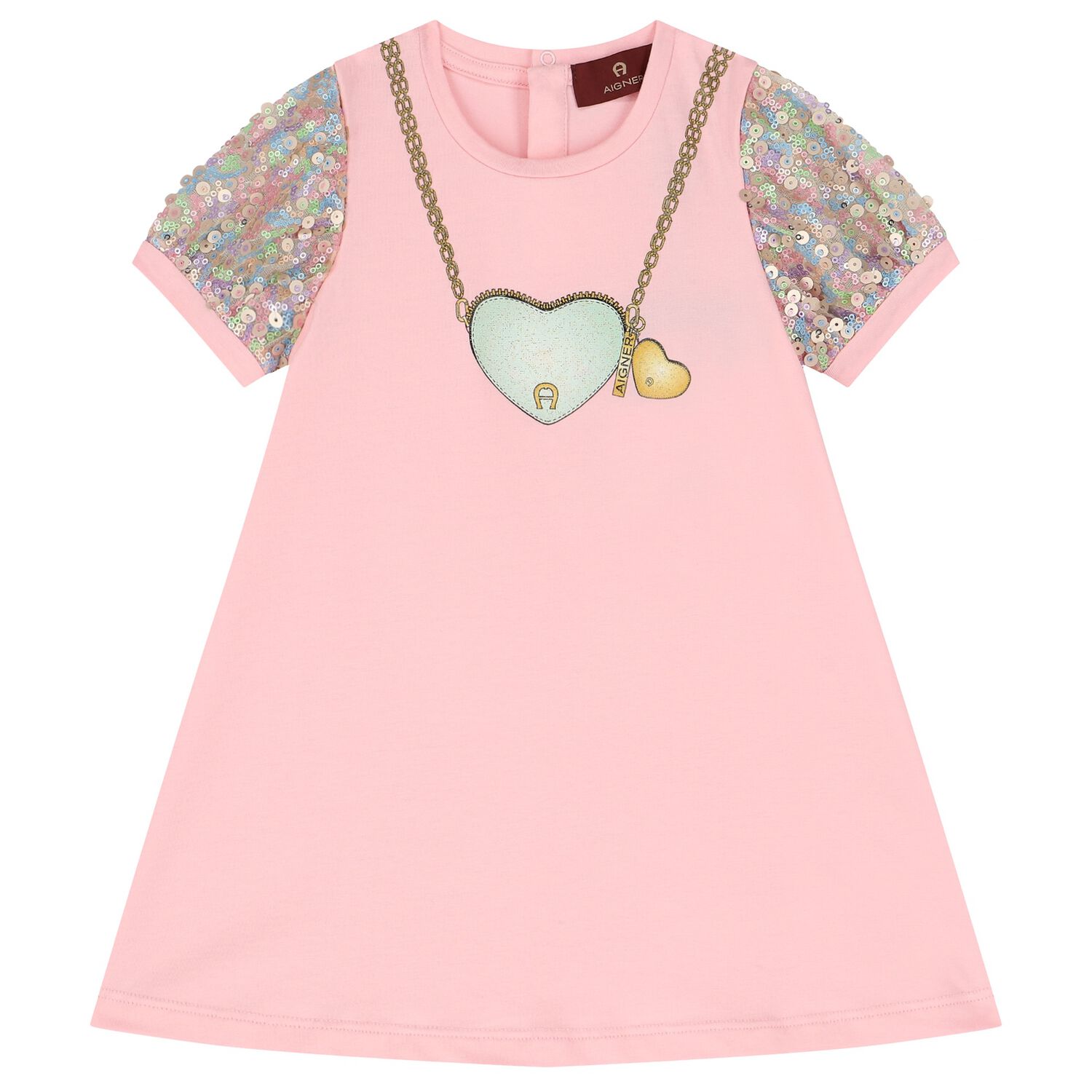 Younger Girls Pink Logo Heart Dress, 2, hi-res image number null