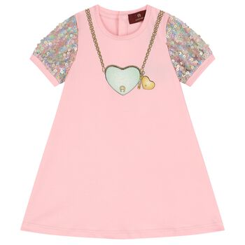 Younger Girls Pink Logo Heart Dress