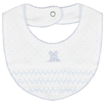 Baby Boys White & Blue Bunny Bib