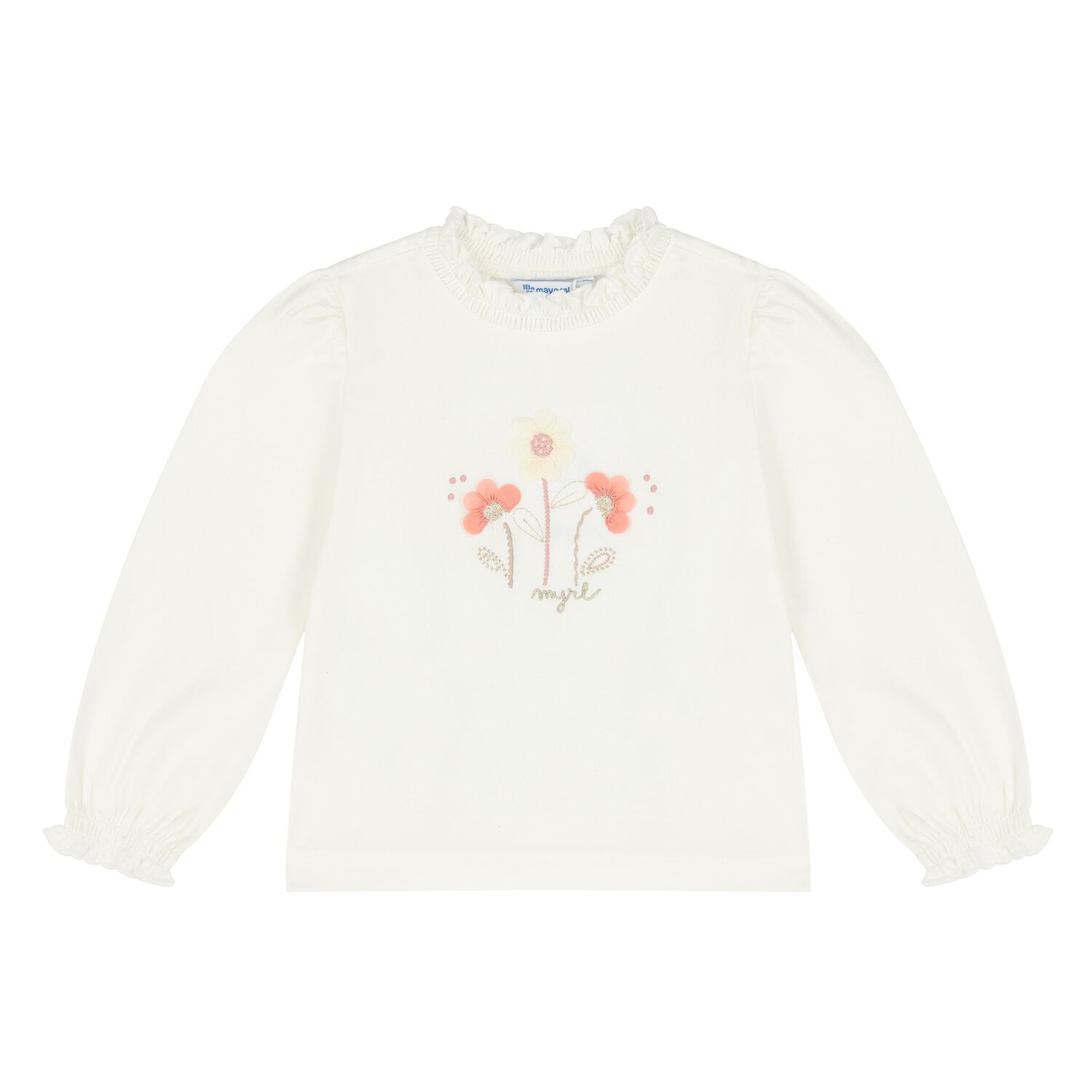 Younger Girls Ivory Flower Long Sleeve Top, 2, hi-res image number null