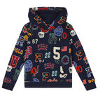 Boys Navy Logo Hooded Top, 1, hi-res