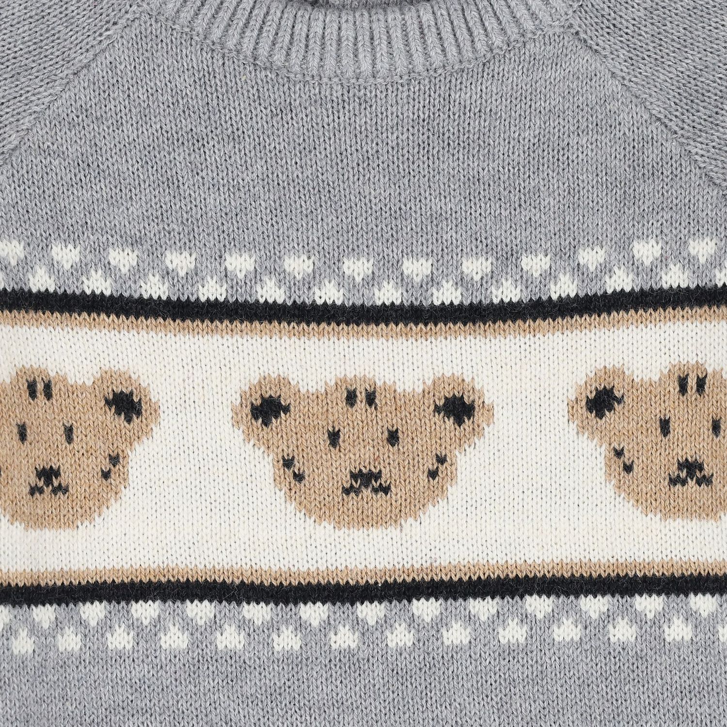 Younger Boys Grey Teddy Bear Knitted Jumper, 1, hi-res