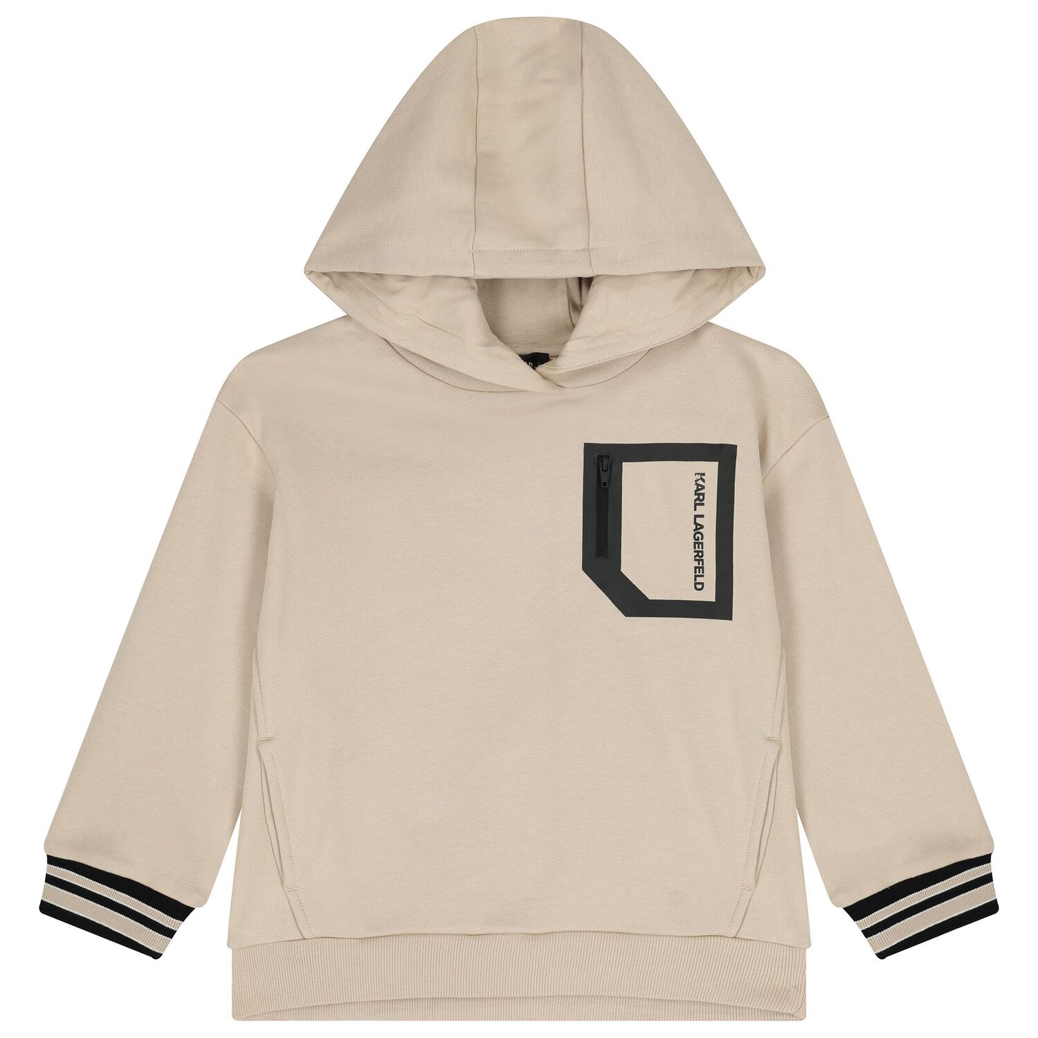 Boys Beige Logo Hooded Top, 1, hi-res