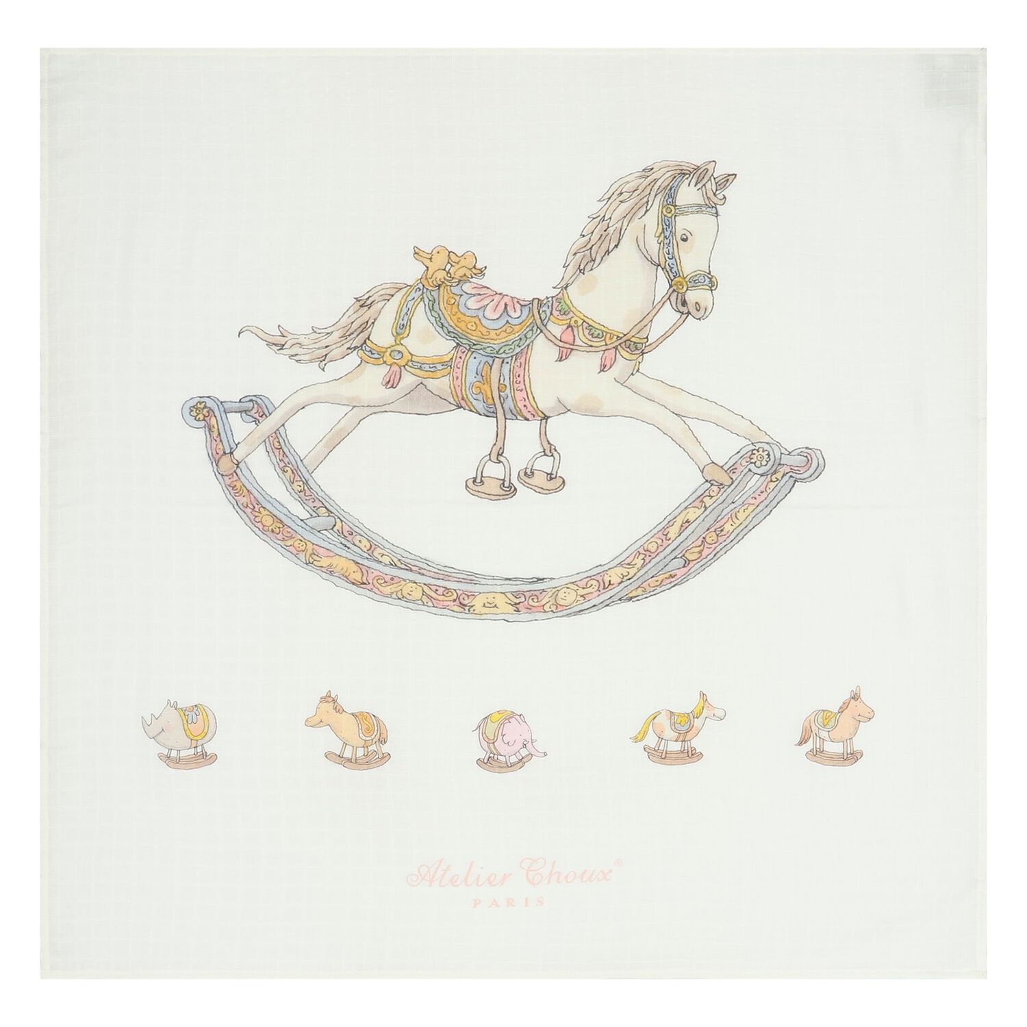 Ivory Rocking Horse Baby Carré Swaddle & Bib Set, 1, hi-res