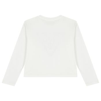 Girls White Embellished Logo Long Sleeve Top