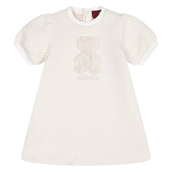 Younger Girls Ivory Faux Fur Teddy Bear Dress