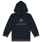 Boys Navy Logo Hooded Top, 1, hi-res
